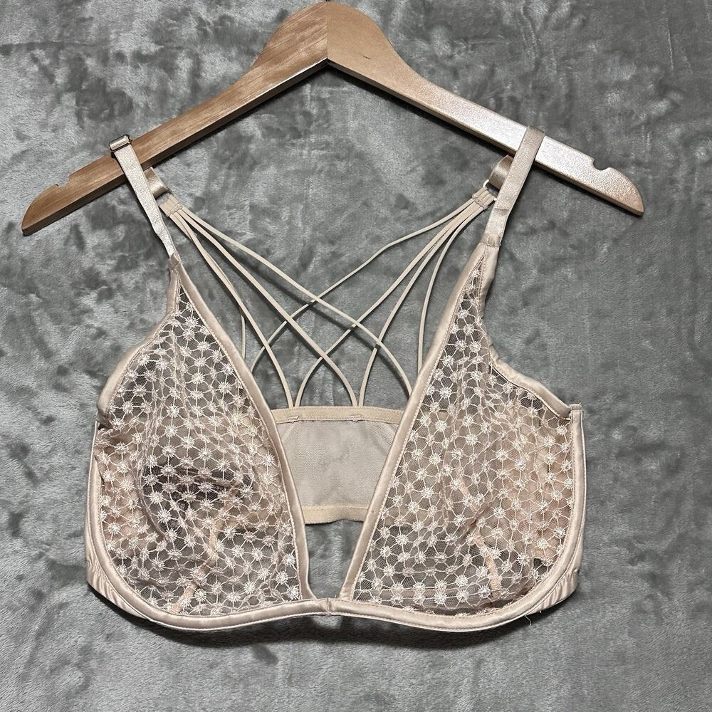 Victorias Secret Luxe Starburst Unlined Plunge Bra Size 36DDD Beige Lingerie Top